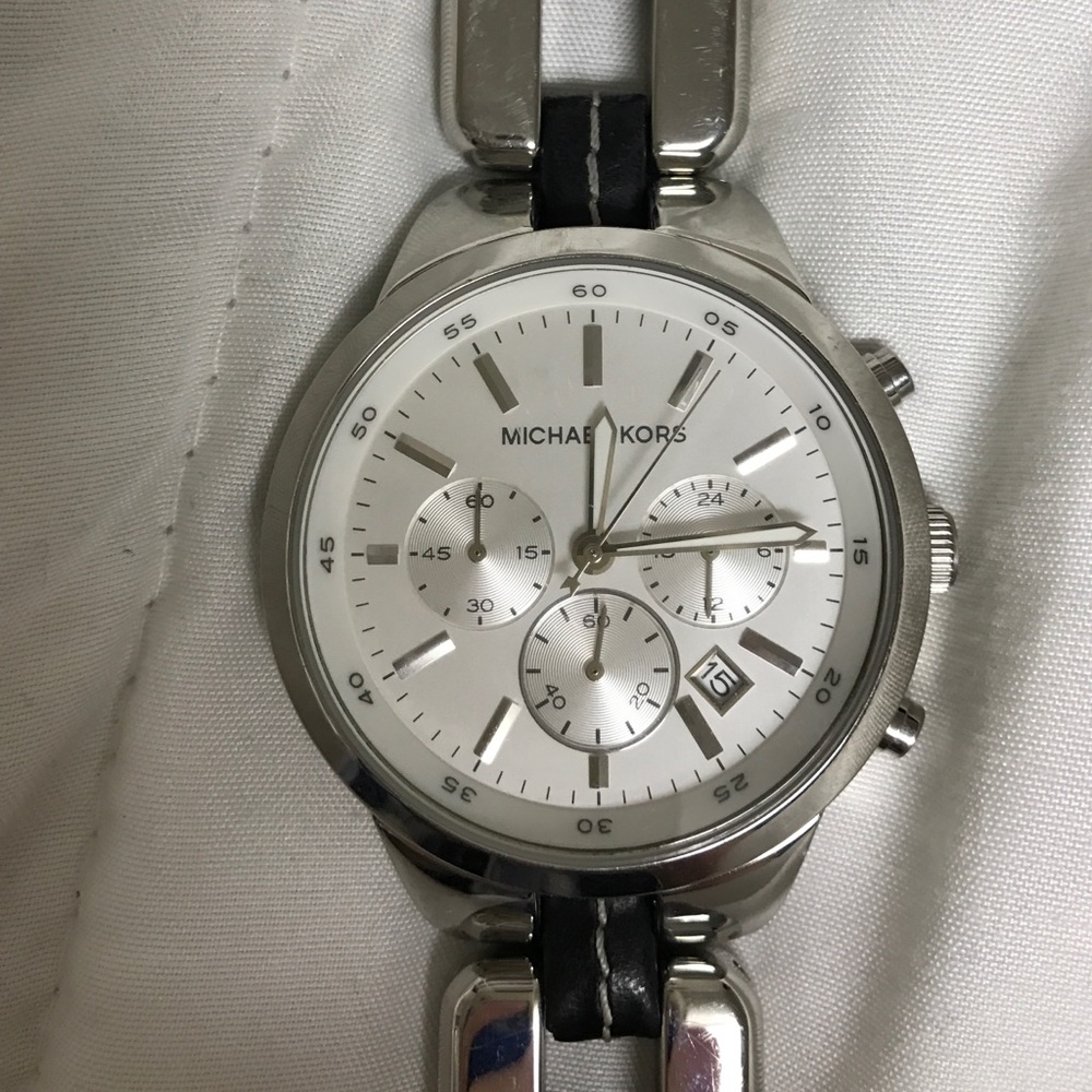 Michael Kors Watch Silver Black Leather