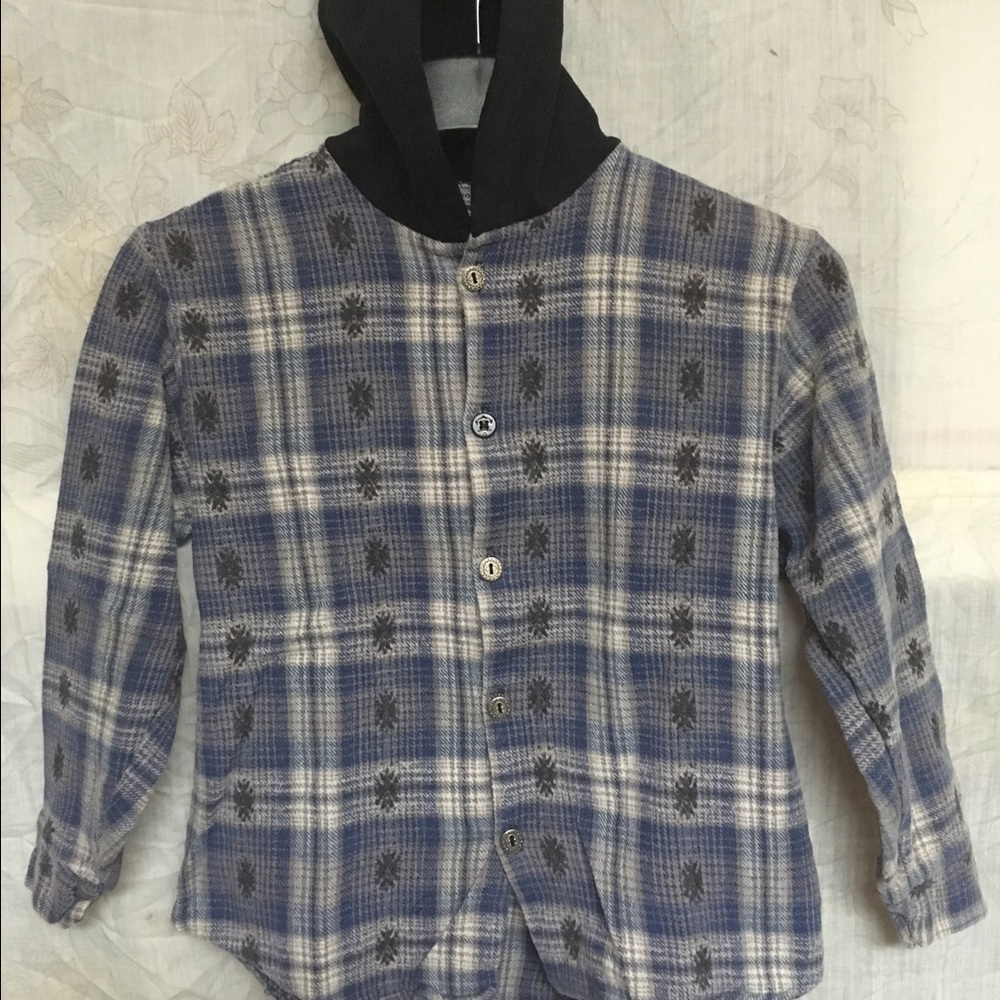 SALE! Flannel Jacket/ Button Up Shirt w Hood Boys