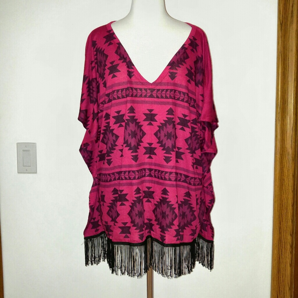 Super cute tribal poncho style top w/ frindge deta