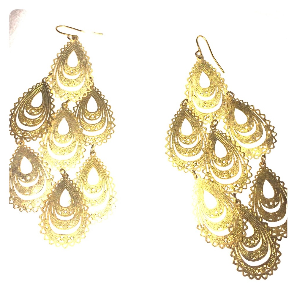 Gold Peacock Chandelier Earrings