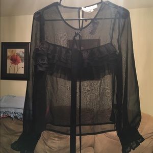 Black Sheer Top With Ruffles