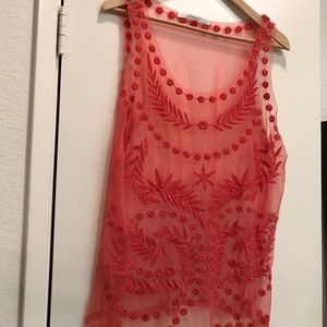 Lauren Conrad LC embroider tank tunic sheer top L Lauren Conrad LC embroider tank tunic sheer top L