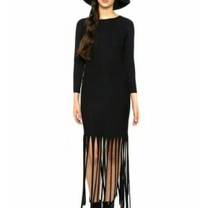 Marialia Black Fringe Maxi Dress