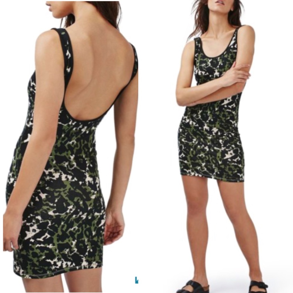 Topshop Abstract Camo Body Con Tank Dress sz 6
