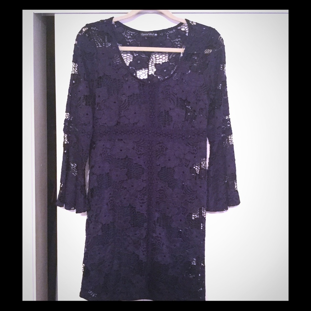 Crystal Doll navy blue floral lace dress
