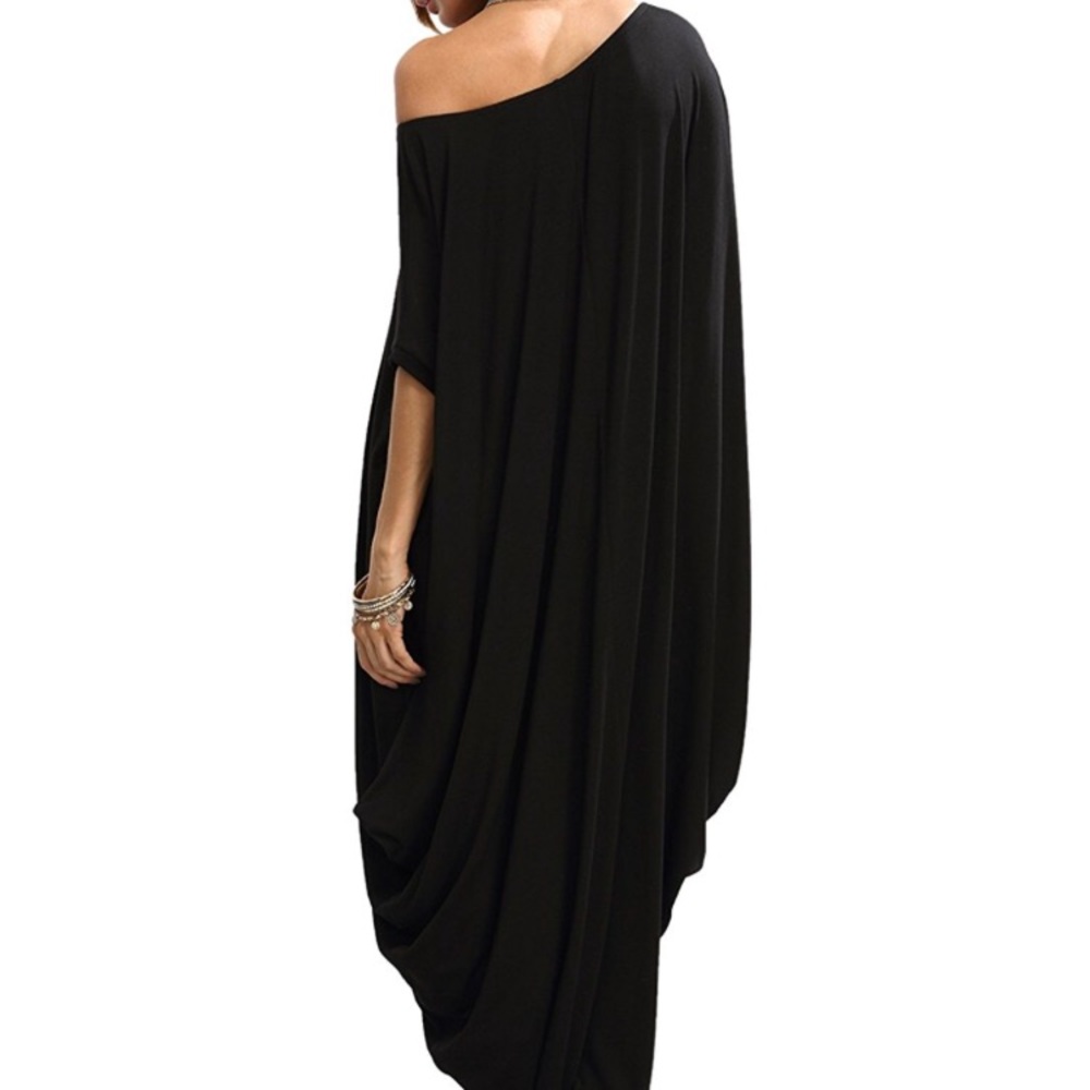 NWOT Unique Black One Shoulder Maxi Dress - Picture 2 of 4
