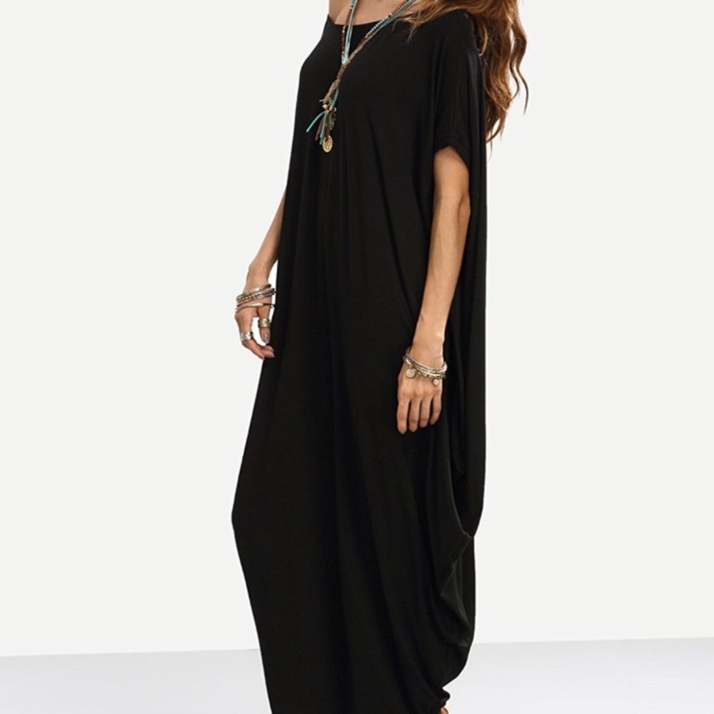 NWOT Unique Black One Shoulder Maxi Dress - Picture 3 of 4