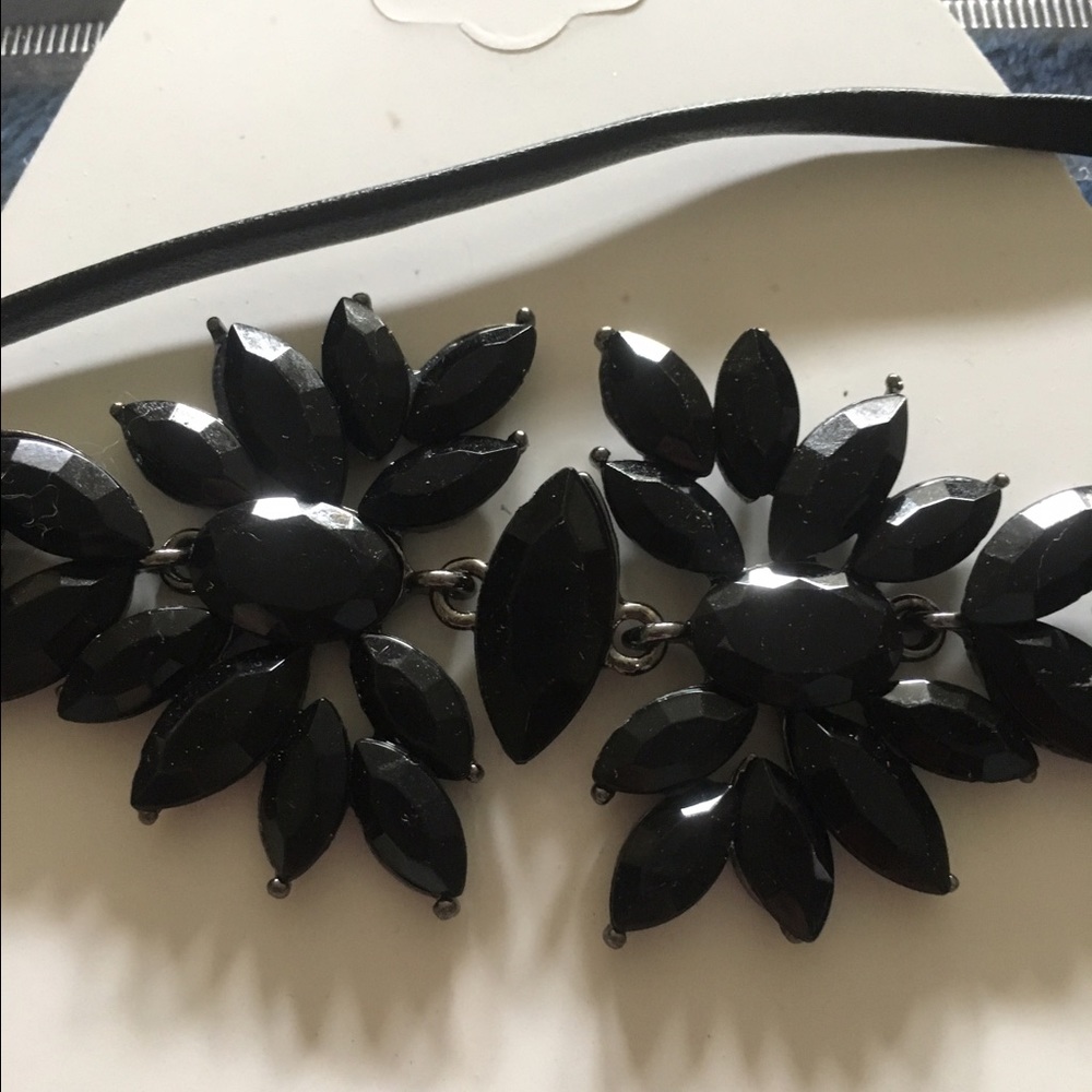 SOLD Black crystal & leather wraparound choker