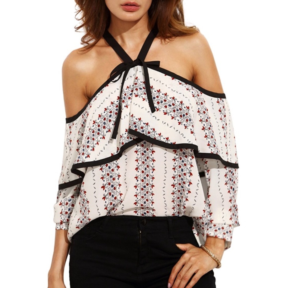 NWOT Unique Halter Cold Shoulder Long Sleeve Top