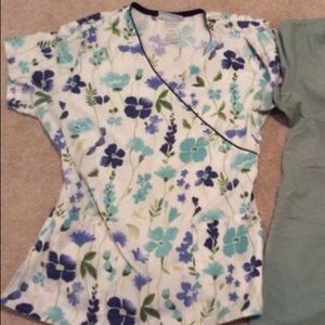 White floral scrub top