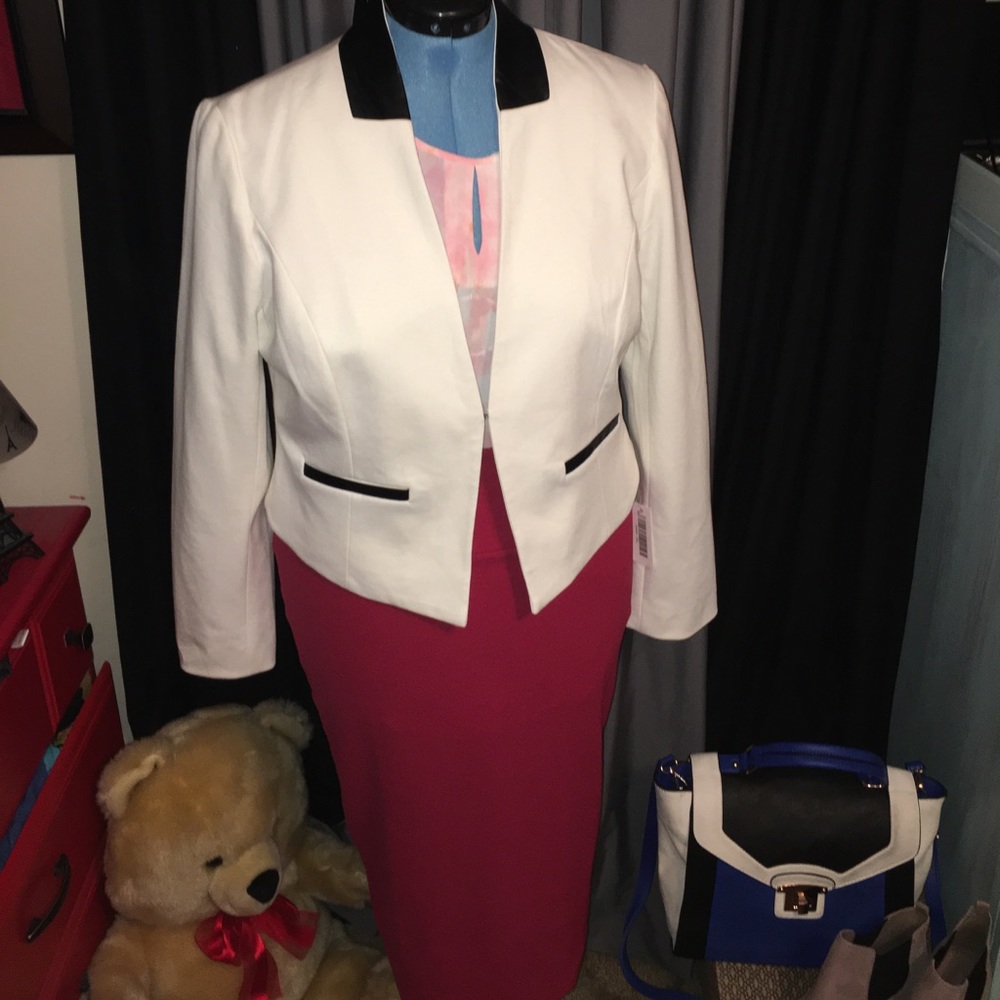 BNWT Cynthia Rowley L white and leather blazer