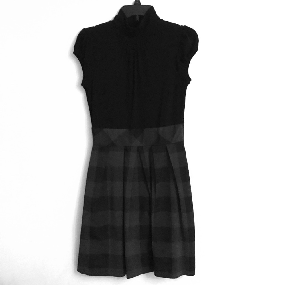 IZ Byer black & plaid mock turtleneck dress