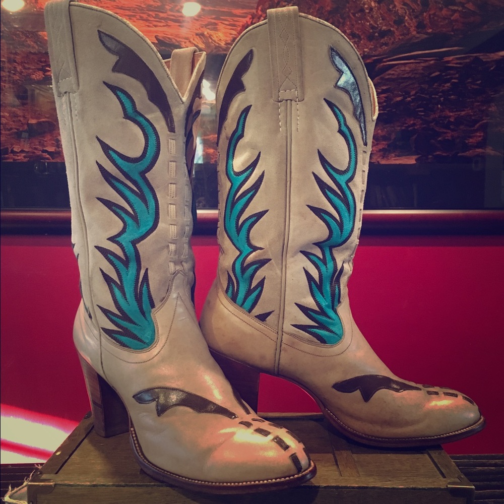 Dan Post Hand-painted cowboy boot, leather, 10M.