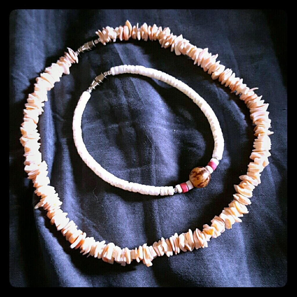 Hawaaian puka bead necklace and ankle bracelet set