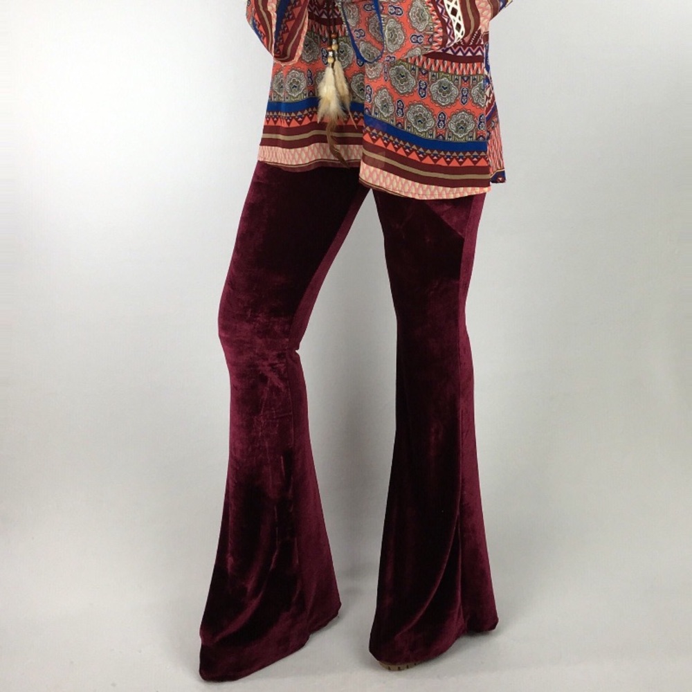 Red / Burgundy Velvet Bell Bottom Pants