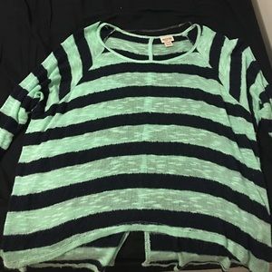 Navy and mint striped top