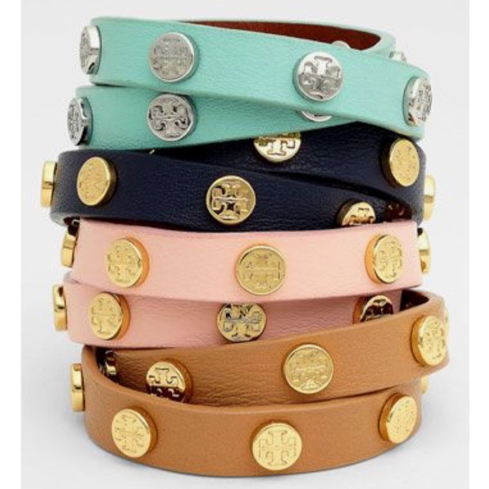 Tory burch black and gold logo wrap bracelet