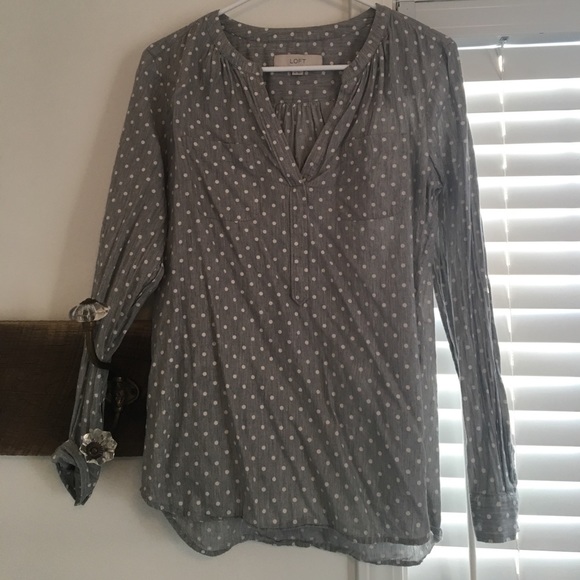 LOFT Tops - LOFT size medium grey polka dot top