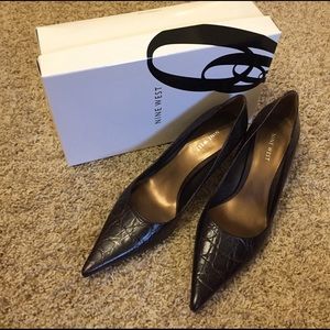 Nine West brown leather heels faux croc pattern