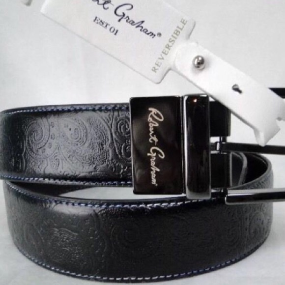 Black Robert Graham Mens Garrison Reversible Leather Belt