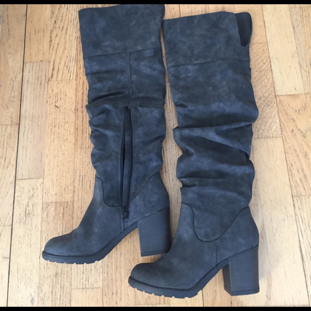 Over the knee grey boots