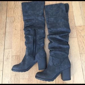 Over the knee grey boots
