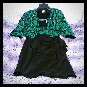 Black and green patterned dress set