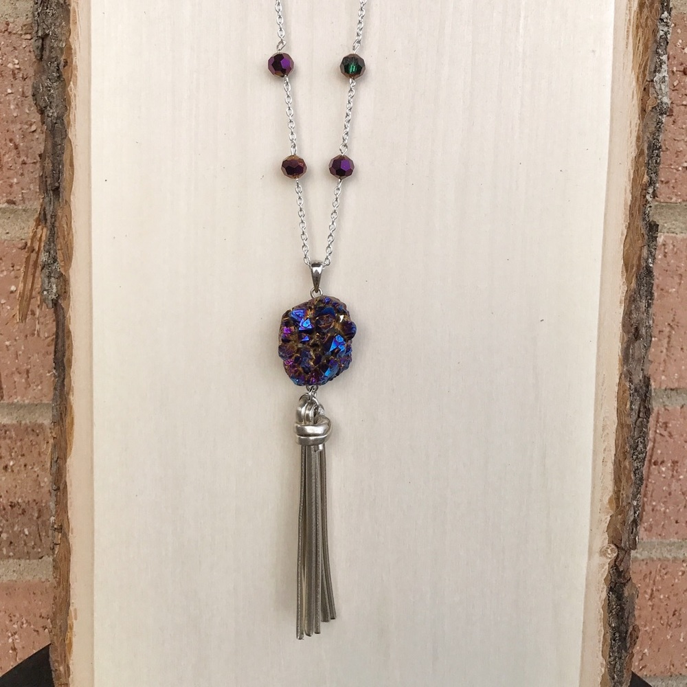 Druzy tassel pendant necklace