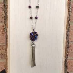Druzy tassel pendant necklace