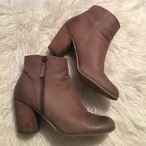 Taupe leather booties.