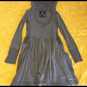 Gray Hooded Dress with Pockets