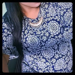 Blue and white shift dress