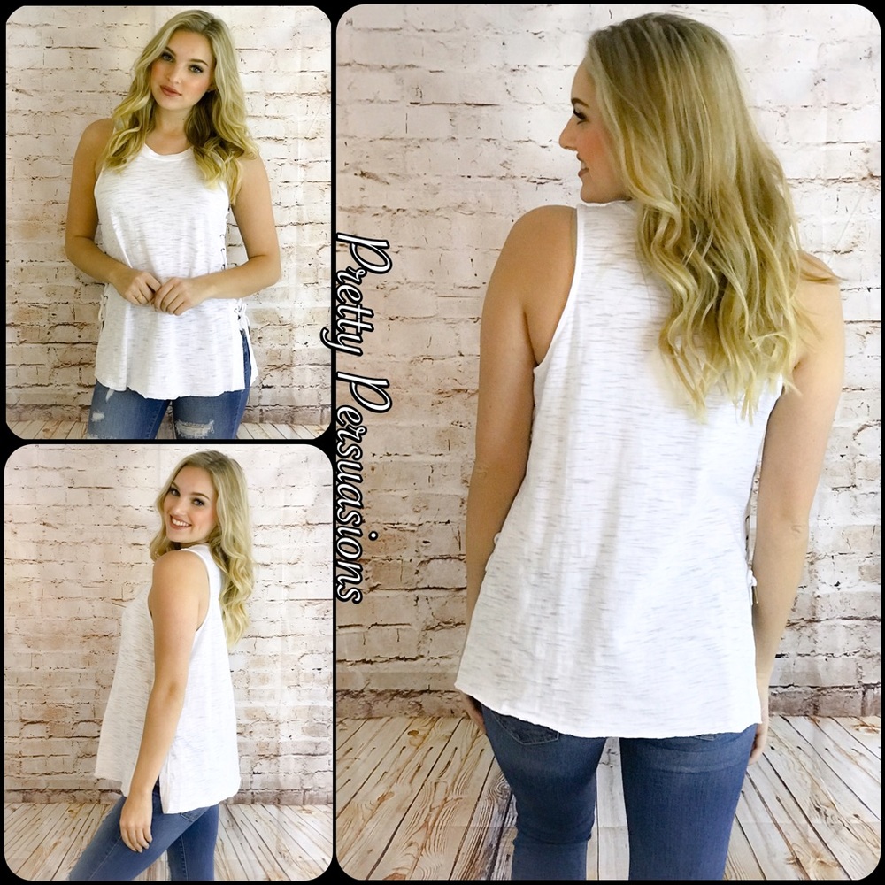 SOLD OUT ‼️White & Gray Lace Up Sides Tank Top - Picture 3 of 4