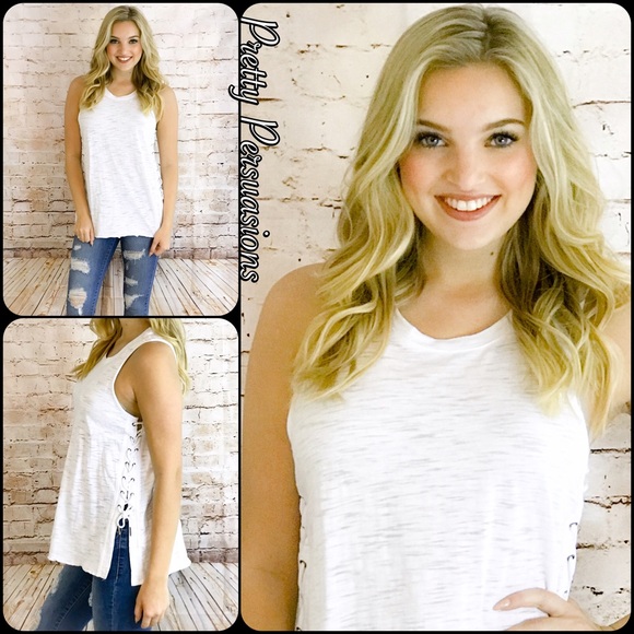 SOLD OUT ‼️White & Gray Lace Up Sides Tank Top - Picture 4 of 4