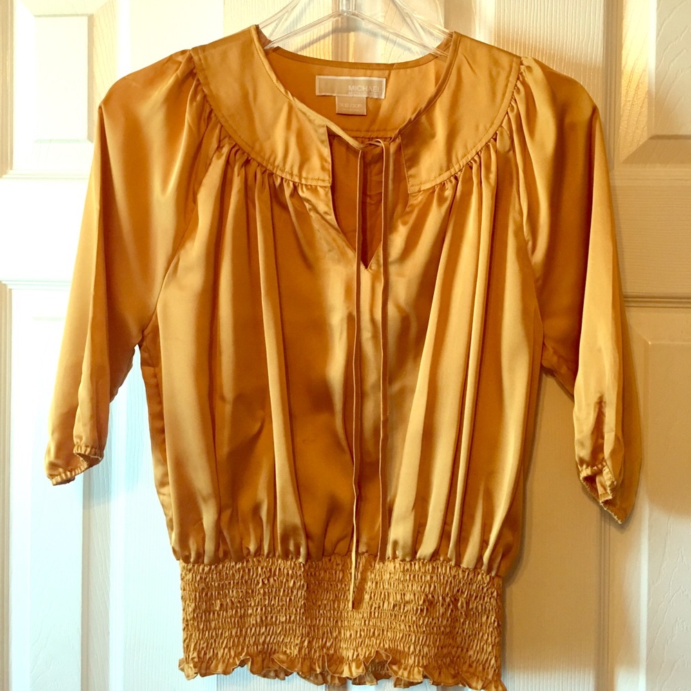 Michael Kors gold, silk-like peasant blouse