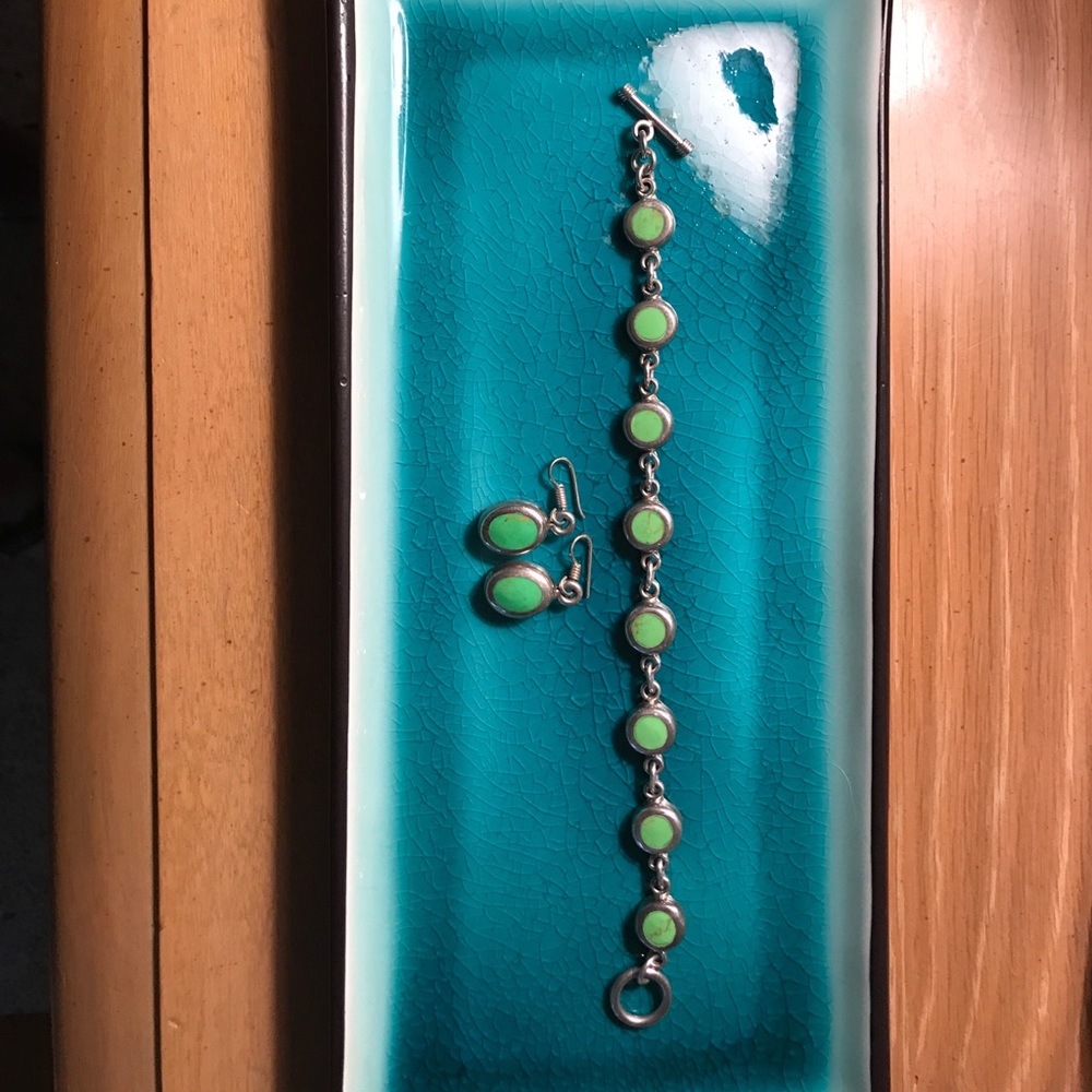 Sterling Silver turquoise bracelet & earrings