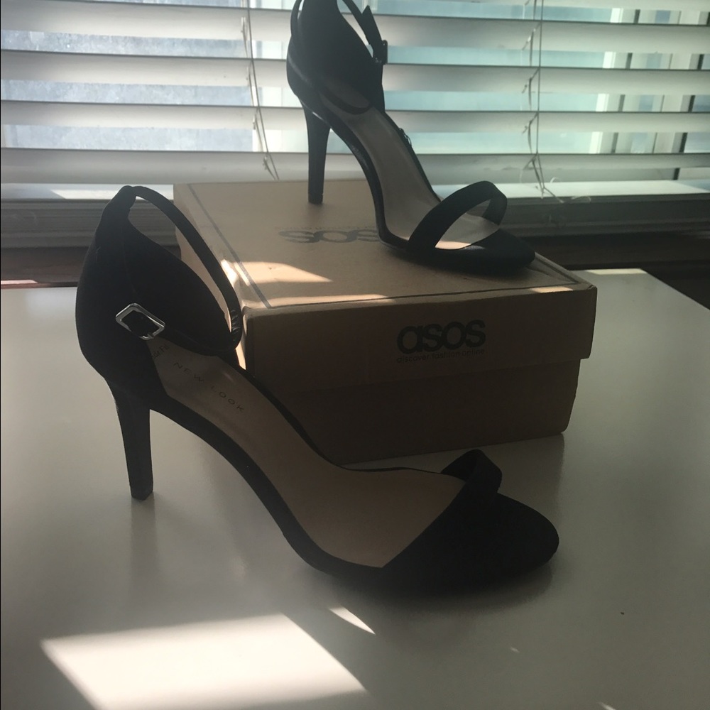 ASOS wide width black strappy heals