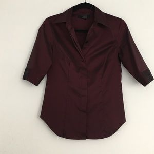 Express burgundy shimmer shirt w/ hidden buttons