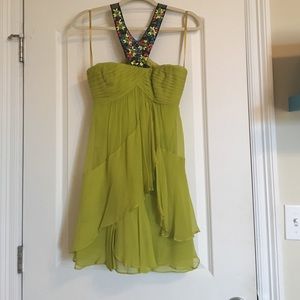 BCBGMAXAZRIA green beaded halter dress