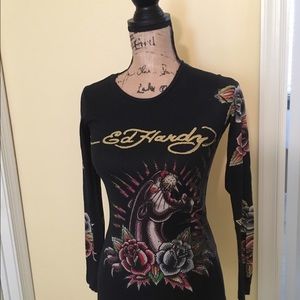 Ed Hardy tattoo sequenced  longsleeve shirt