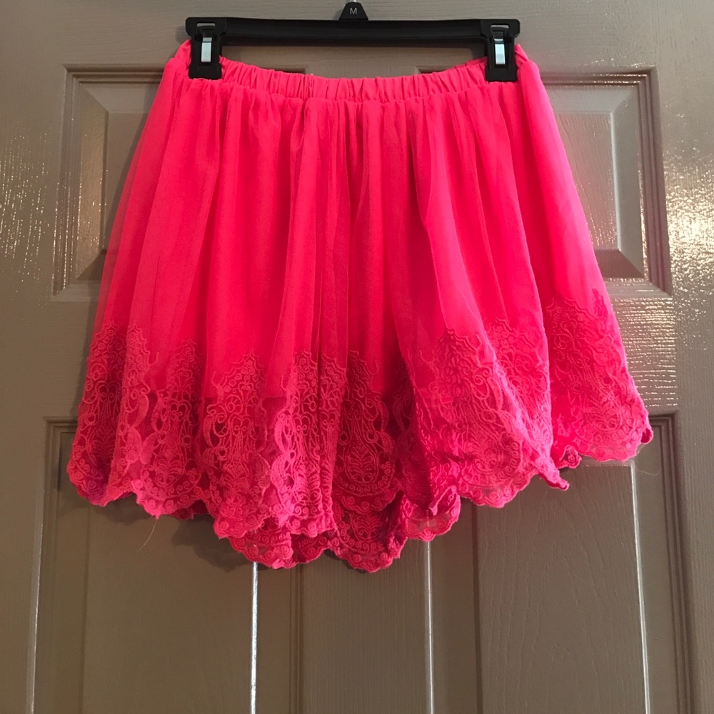 Bright Pink Skirt with Lace Trim