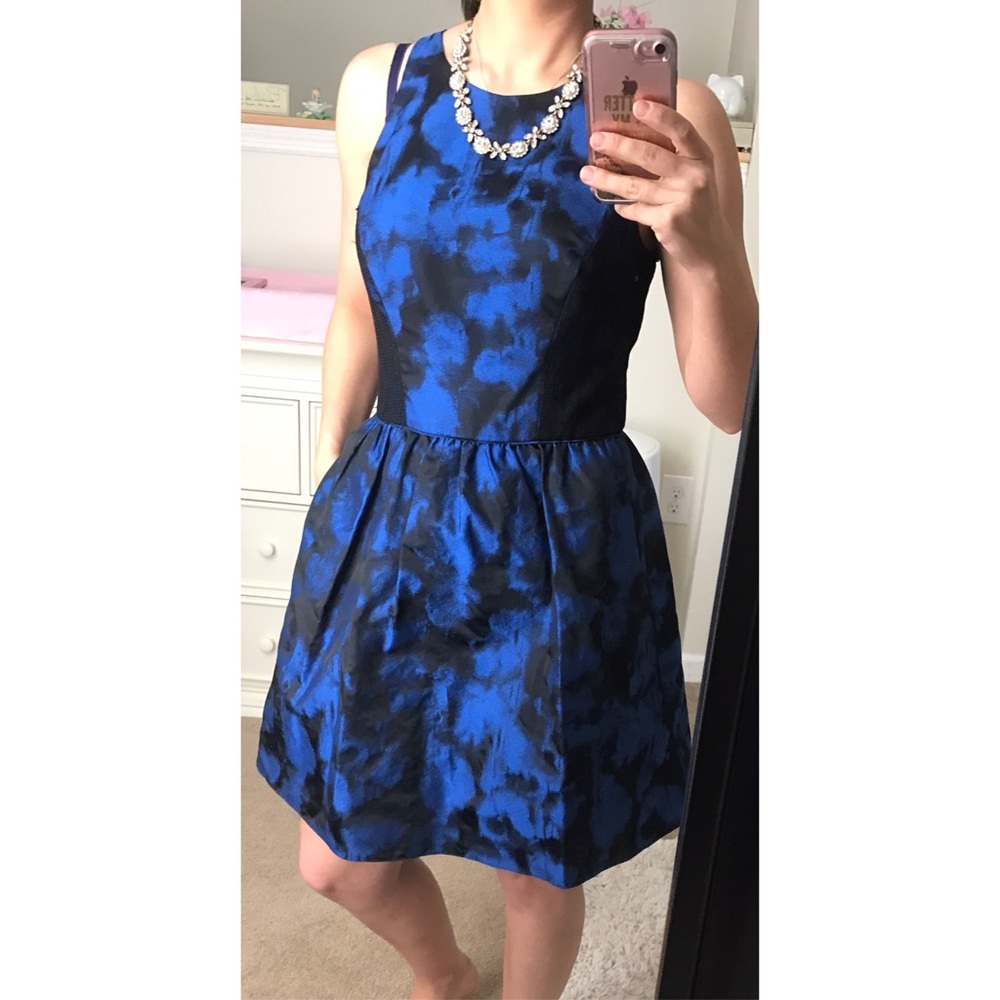 Blue evening fit and flare dress