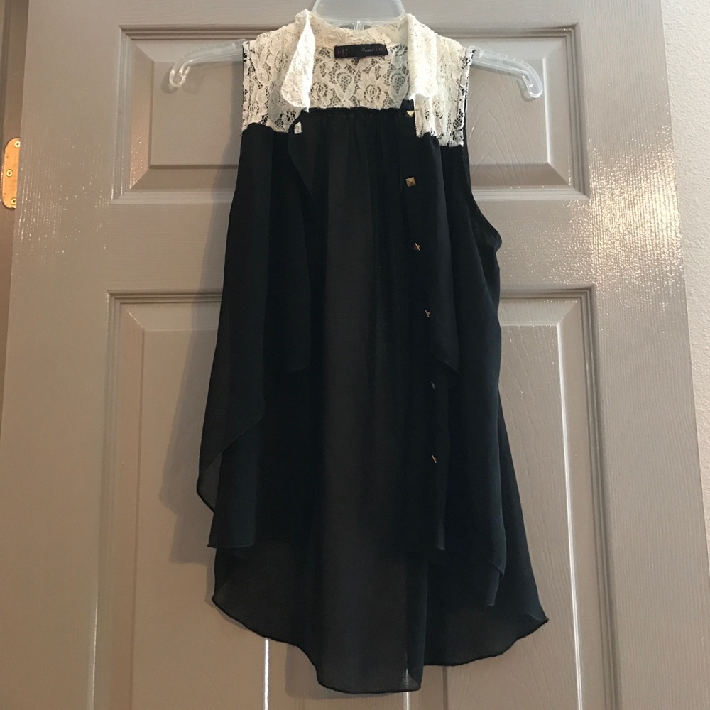 Button Up Lace Collared Blouse