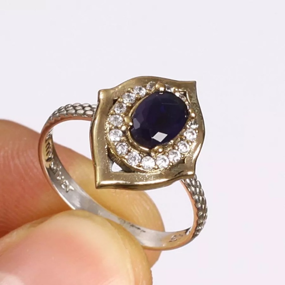 TURKISH HANDMADE SAPPHIRE TOPAZ 925 SILVER RING 8