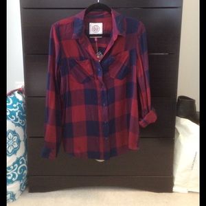 Red/Navy plaid button-down shirt