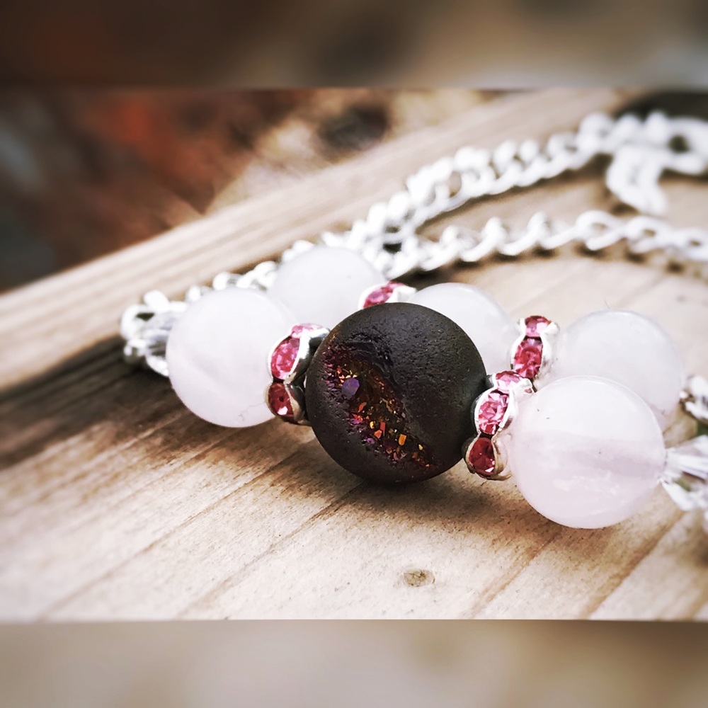 Rose Quartz & Swarovski Crystal Bracelet 😍