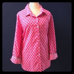 Plus Size Pink and White Long Sleeve Blouse