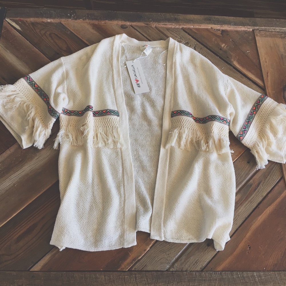 H&M Coachella sold out Fringe Kimono Sweater NWT