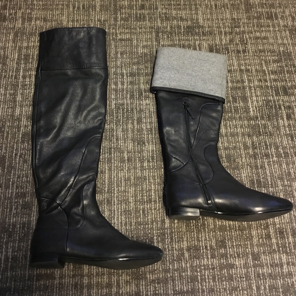 Rosegold black leather knee high boot size 38