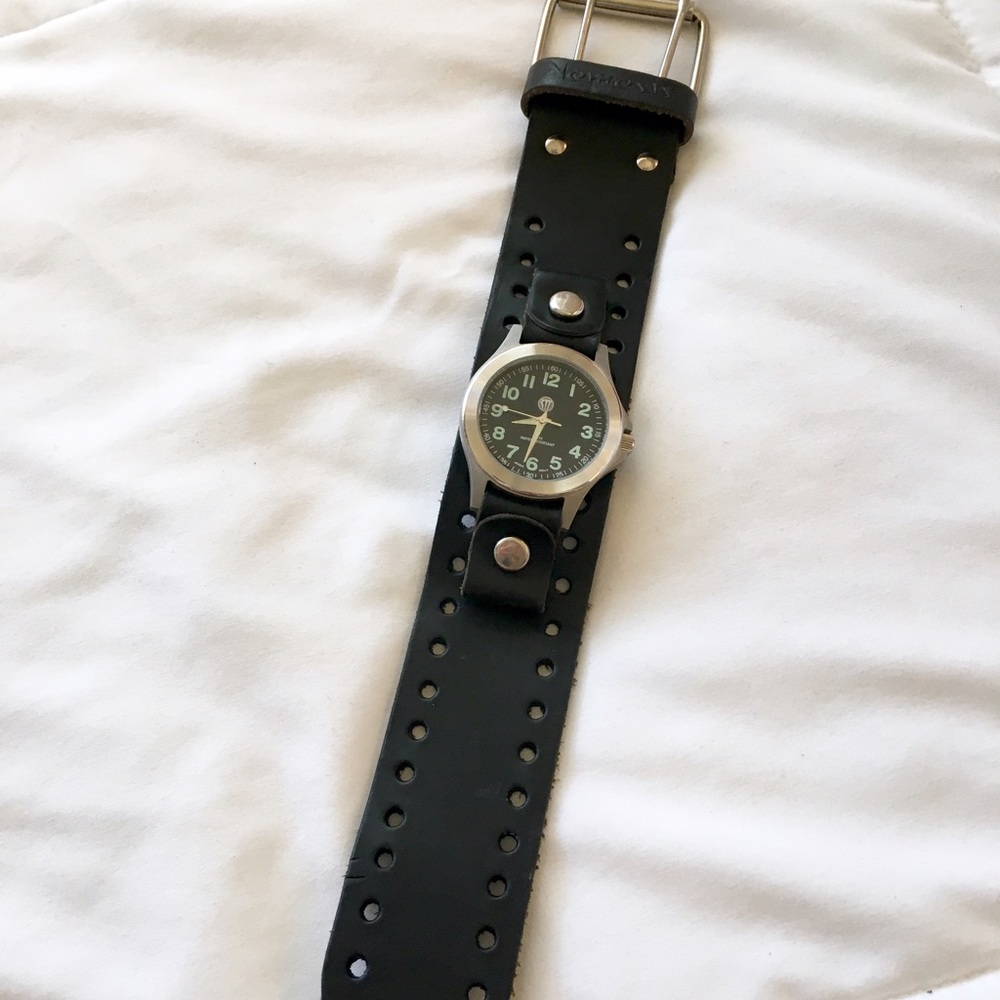 Nemesis black genuine leather belt buckle watch